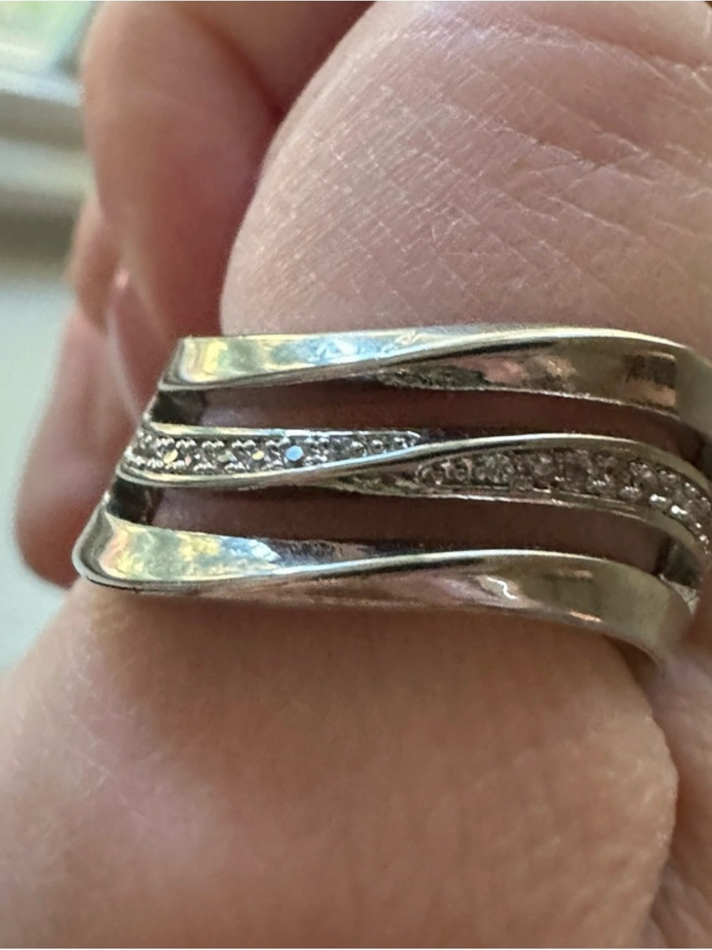 Silver Tone Crystal Ring – Size 8.5 / EU 58 – Sparkly Statement Ring